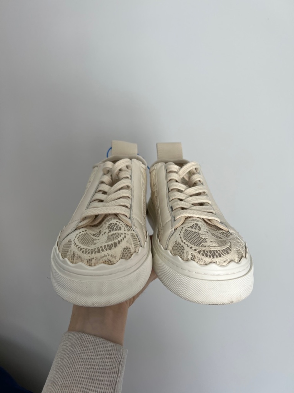 Worn 1x CHLOE Lauren lace mesh sneaker in light beige ecru romantic round toe 40 - Picture 5 of 16